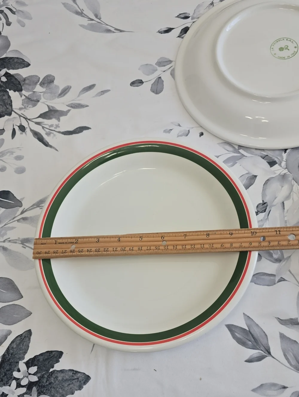 La Primula S.R.L. Set Of 3 Ceramic Dinner Plates Green Red Trim Made In Italy